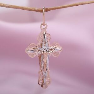 【送料無料】ネックレス　オーソドックスクロスペンダントロシアソリッドゴールドローズхorthodox cross pendant russian solid rose gold 585 14k bicolor nwt 42х20mm