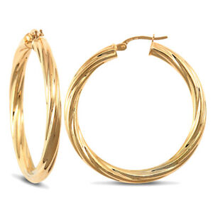 ̵ۥͥå쥹ǥɥĥȥաץladies 9ct gold twisted 4mm hoop earrings 37mm