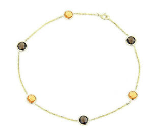 【送料無料】ネックレス　インチ11インチ14kイェローゴールドアンクレット14k yellow gold anklet bracelet with citrine and smoky topaz gemstones 11 inches