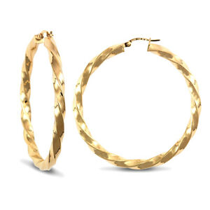 ̵ۥͥå쥹ǥɥĥȥաץforever mine fine ladies 9ct yellow gold twisted 4mm hoop earrings 47mm