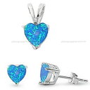 【送料無料】ネックレス オーストラリアオパールハートイヤリングペンダントセットシルバーblue australian fire opal heart earri...