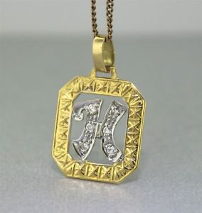 【送料無料】ネックレス　イエローゴールドメッキペンダントyellow gold sparkling gem set initial h pendant guaranteed genuine 18k gold
