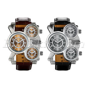 【送料無料】　腕時計　メンズミリタリースポーツクールタイムゾーンレザーストラップアナログmens military sports cool 3 time zones leather strap quartz analog wrist watch