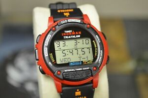 【送料無料】　腕時計　トライアスロンラップメモリービンテージnos timex ironman triathlon 100 lap memory indiglo 100m vintage 1993 rare red