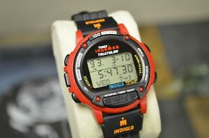 【送料無料】　腕時計　トライアスロンラップメモリービンテージnos timex ironman triathlon 100 lap memory indiglo 100m vintage 1993 rare red