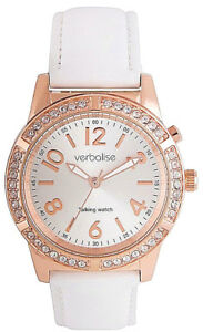 ̵ۡӻסɥȡ󥰥åեۥ磻ȥ쥶the stunning rose gold talking watch, 42 swarovski amp; genuine white leather