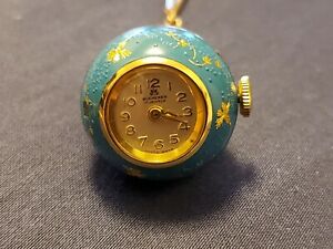 【送料無料】　腕時計　ヴィンテージbuchererエナメルボールペンダントrare vintage bucherer guilloche enamel gold flower designs ball pendant watch