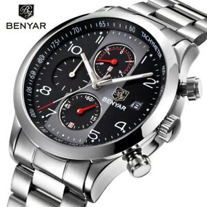 【送料無料】 腕時計 ファッションクロノグラフスポーツウォッチステンレススチールストラップブランドbenyar fashion chronograph sport watches men stainless steel strap brand quartz