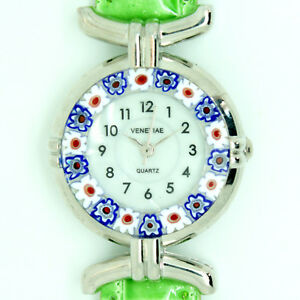 【送料無料】 腕時計 ムラーノヴェネツィアガラスストラップウォッチmurano glass quartz watch from venice with millefiori and green strap 【送料無料】 腕時計 ムラーノヴェネツィアガラスストラップウォッチmurano glass quartz watch from venice with millefiori and green strap