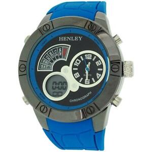 【送料無料】 腕時計 ヘンリークロノグラフアラームディジタルlcdゴムhdg0256henley mens chronograph and alarm digital lcd blue rubber strap watch hdg0256