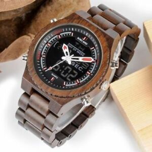 【送料無料】 腕時計 デュアルデジタルスポーツクオーツdual display wooden quartz watch for men led digital army military sport