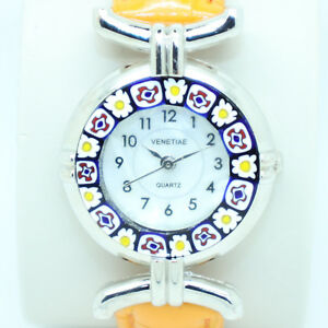 【送料無料】 腕時計 ムラノガラスベニスオレンジストラップウォッチmurano glass quartz watch venice with millefiori and orange strap 【送料無料】 腕時計 ムラノガラスベニスオレンジストラップウォッチmurano glass quartz watch venice with millefiori and orange strap