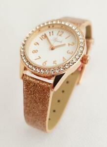 【送料無料】　腕時計　クロックゴールドエディションラインストーンベゼルローズゴールドケースストラップ