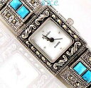 【送料無料】　腕時計　シルバーアールデコビンテージターコイズブレスレットsilver deco vintage original markasit turquoise semiprecious gemstone bracelet watch