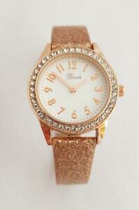 【送料無料】　腕時計　クロックゴールドエディションラインストーンベゼルローズゴールドケースストラップ