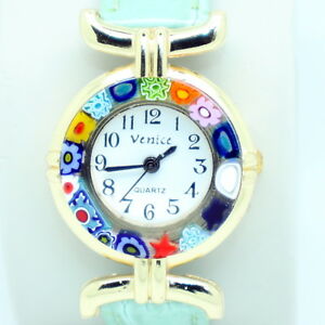 【送料無料】　腕時計　ムラノvetro orologioアルquarzo daベネチアミッレフィオーリchiaroベルデmurano vetro orologio al quarzo da venezia con millefiori chiaro verde me