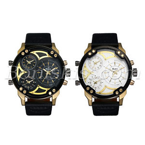 【送料無料】　腕時計　メンズスポーツタイムゾーンレザーストラップアナログmens army military sports 3 time zones leather strap quartz analog wrist watch
