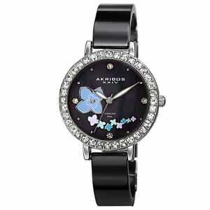 【送料無料】 腕時計 スイスフラワーデザインセラミックブレスレット womens akribos xxiv ak762ssb swiss mop flower design ceramic bracelet watch