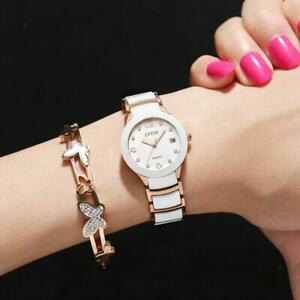 【送料無料】　腕時計　アナログクオーツelegant crystal lady ceramic bracelet watch casual analog quartz wristwatch