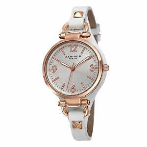 【送料無料】 腕時計 スイスクオーツレザーストラップウォッチwomens akribos xxiv ak761wtr swiss quartz decorated thin leather strap watch