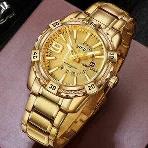 【送料無料】 腕時計 メンズスポーツウォッチゴールドフルスチールクォーツメンズmens sport watch gold full steel quartz watches mens date waterproof military