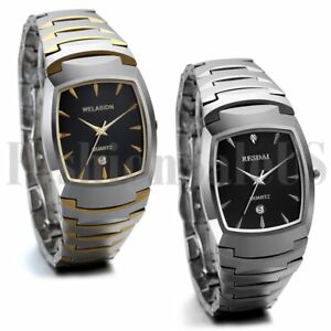 　腕時計　メンズビジネスタングステンカーバイドクオーツアナログmens luxury business tungsten carbide quartz analog charm wrist watch with date