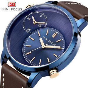 【送料無料】　腕時計　ミニフォーカスタイムゾーンスポーツレザーミリタリーmini focus men two time zone sports leather military waterproof wrist watch