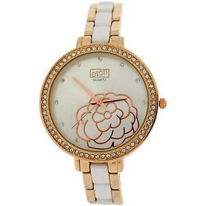 【送料無料】　腕時計　レディースラインストーンベゼルローズトーンメタルホワイトブレスレットストラップウォッチeton ladies rhinestone bezel rose tone metal amp; white bracelet strap watch 32(2)