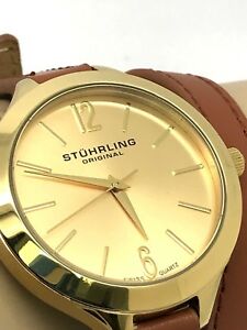 【送料無料】 腕時計 ストラップスイスゴールドトーンラップstuhrling original womens swiss gold tone brown leather wrap around strap watch