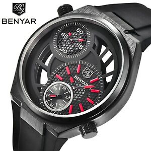 【送料無料】　腕時計　メンズタイムゾーンブランドスポーツmens multiple time zone watch benyar brand luxury hollow waterproof sport quartz