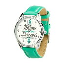 【送料無料】 腕時計 follow your dreams wrist watch quote watch green leather wrist watch woman gift(2)