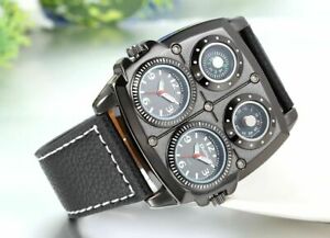 【送料無料】　腕時計　メンズデュアルタイムゾーンスポーツクォーツブラックウォッチ