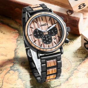 【送料無料】　腕時計　relogio masculino mensウッドスチールクロノグラフleeevleeev wooden watches for men relogio masculino mens wood steel watch chronograph