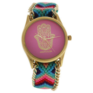 【送料無料】 腕時計 ヒンディーハンドゴールドピンクナイロンストラップウォッチmshhiph hindi hand goldpink nylon strap watch by manoush for women