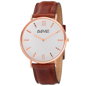 【送料無料】　腕時計　シュタイナークォーツストラップウォッチmens august steiner as8166rgbr ultra slim quartz genuine leather strap watch