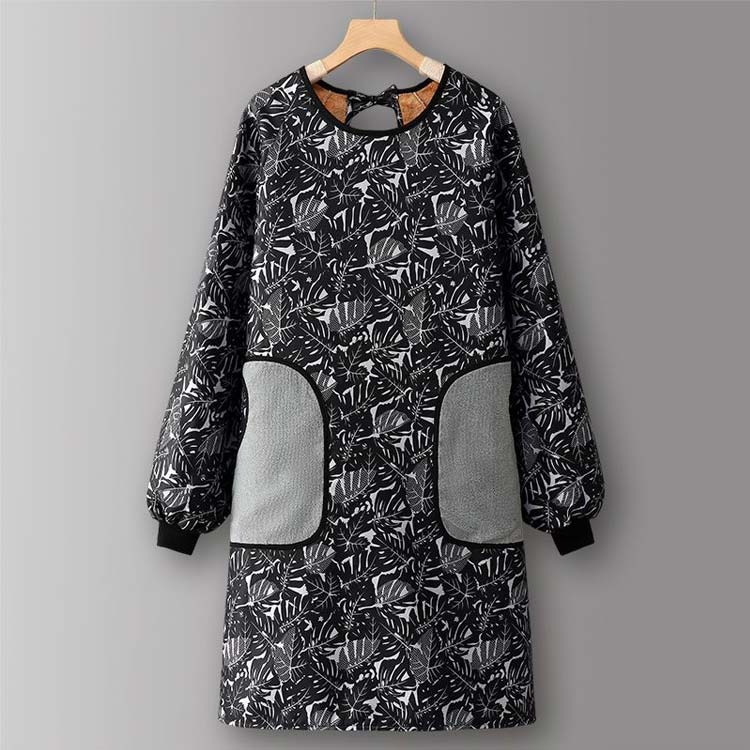 裏ボア裏起毛割烹着かっぽうぎ超あったか袖付エプロン袖口リブ長袖エプロンスモック大人用撥水防水秋冬冬用かっぽう着あったかフリースロング丈暖かい長袖総柄おしゃれ耐油防汚家事掃除