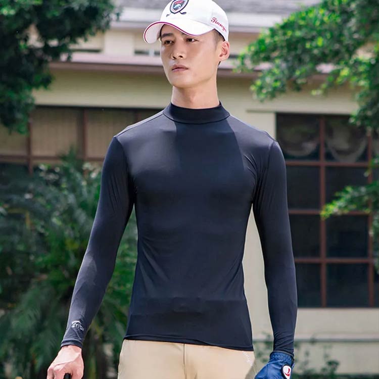 ハイネックシャツ 夏用 ひんやり アウトドア 日焼け止め服 ゴルフウェア 速乾 メンズ スポーツインナー UVカット 吸汗 長袖 ランニング アンダーシャツ 吸汗速乾 ストレッチ ゴルフウェア 運動 冷感 長袖