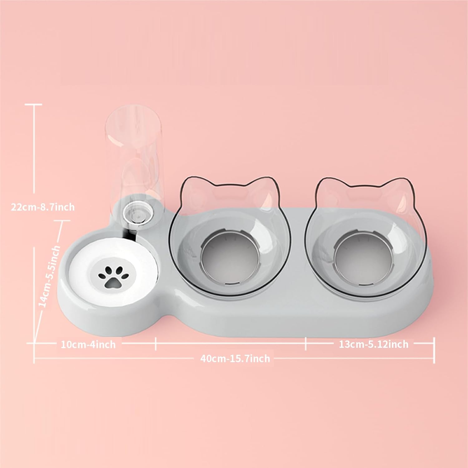 キャットボウル 15°傾斜ペットボウル 自動給水ボトル付き 猫・小型犬用 グラビティウォーターボウル