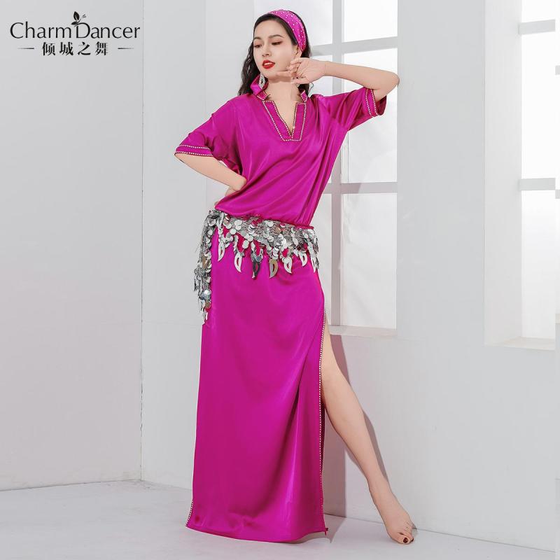 ソフト 衣装 ドレス 練習用 コスチューム カジュアル 高級 パフォーマンス トレーニング バラディ ベリー フォーク サテン ローブ 軽量 ホット レディース ラインストーン オリエンタル ダンス