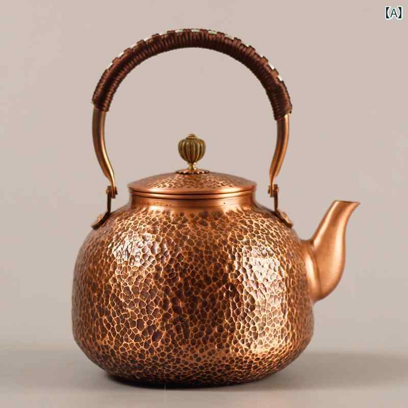 レトロ 大容量 伝統工芸 茶器 厚手 キッチン用品 家庭用 アクセサリー 茶道具 ティータイム 趣味 やかん 銅製 槌目模様 ケトル 2L