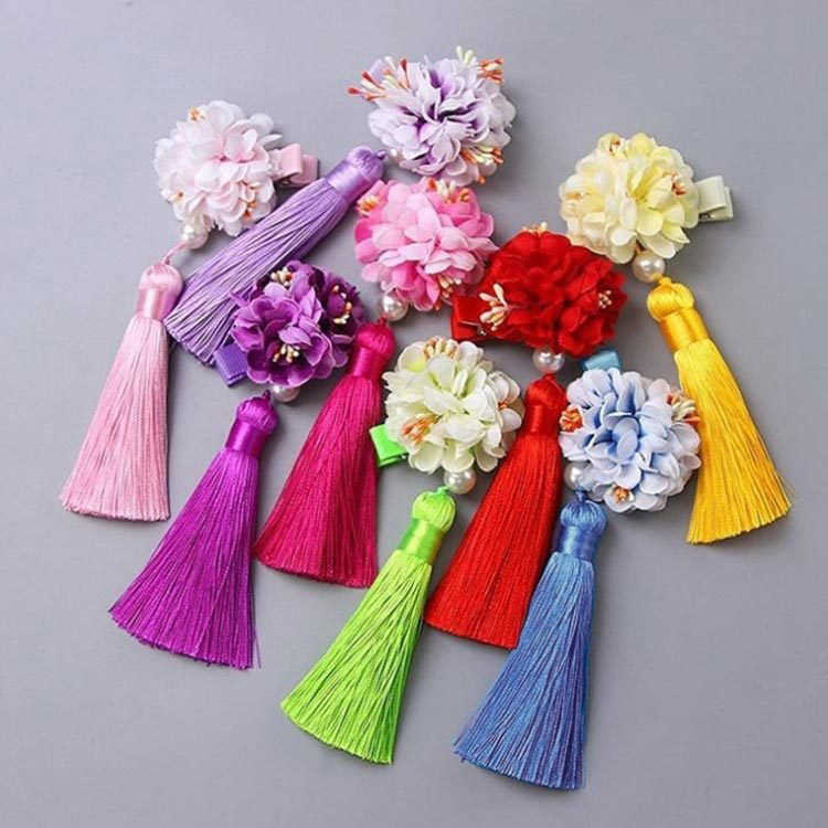 送料無料 七五三 髪飾り キッズ 花 ヘアアクセ ダリア タッセル クリップ留め 浴衣...