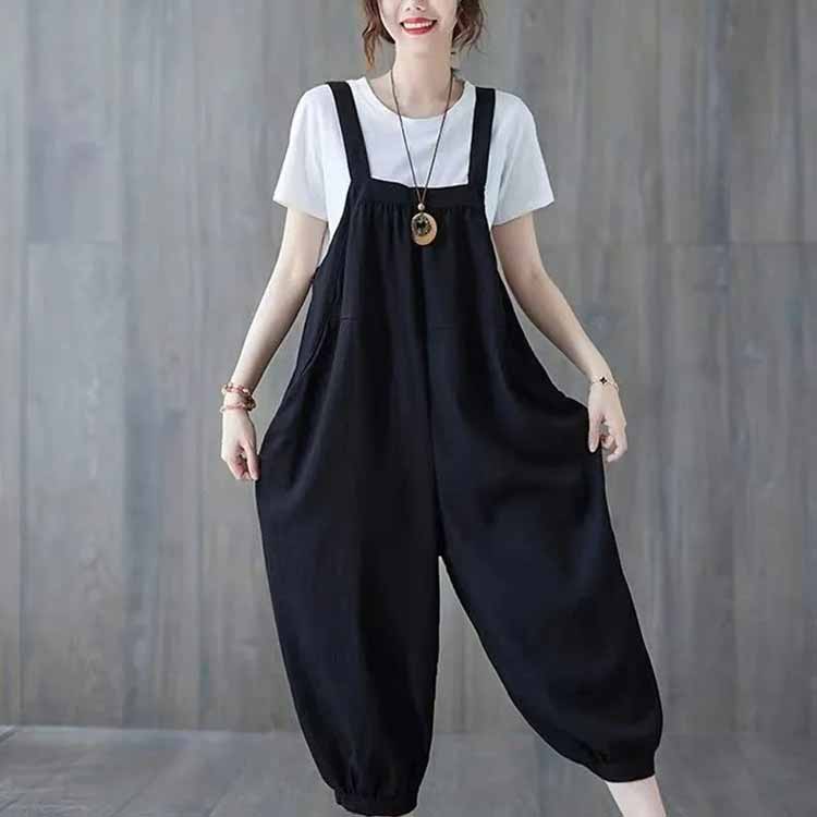 hokutostoreのレディース サロペットパンツ オールインワン オーバーオール ゆったり 春夏秋 ボトムス パンツ ワイドパンツ 体型カバー 大きい｜アングル2