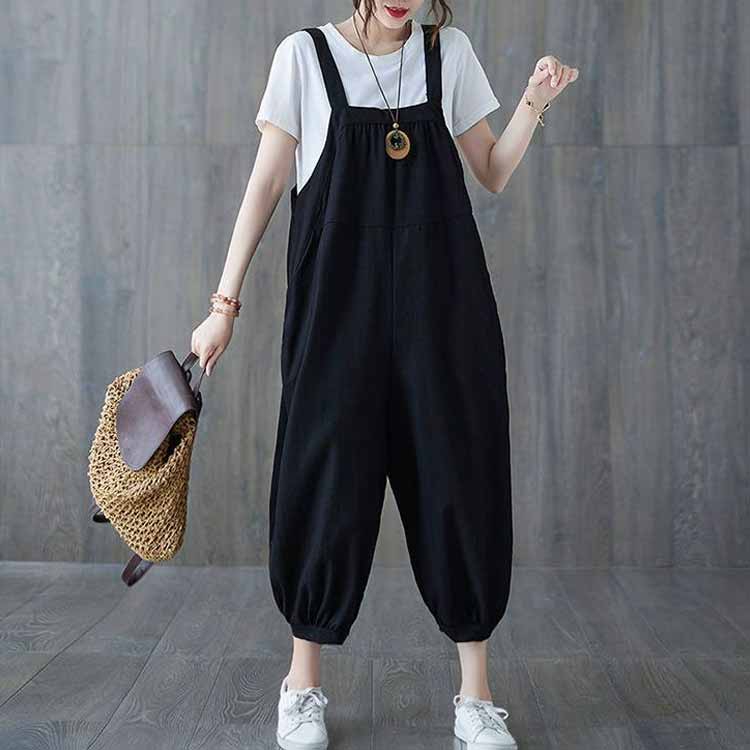 hokutostoreのレディース サロペットパンツ オールインワン オーバーオール ゆったり 春夏秋 ボトムス パンツ ワイドパンツ 体型カバー 大きい｜アングル3