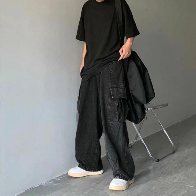 hokutostoreの大きいサイズ カーゴパンツ デニム カーゴ ゆったり ワイド デニムパンツ ワークパンツ 送料無料 送料無料 ワイドパンツ ジーパ｜アングル3