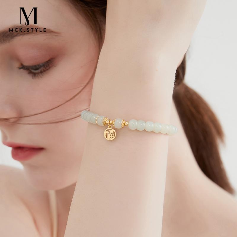 ブレスレット S925 軽量 おしゃれ アクセサリー シルバー チャイナ風 和田玉 レディース ハイエンド 高級感 シンプル