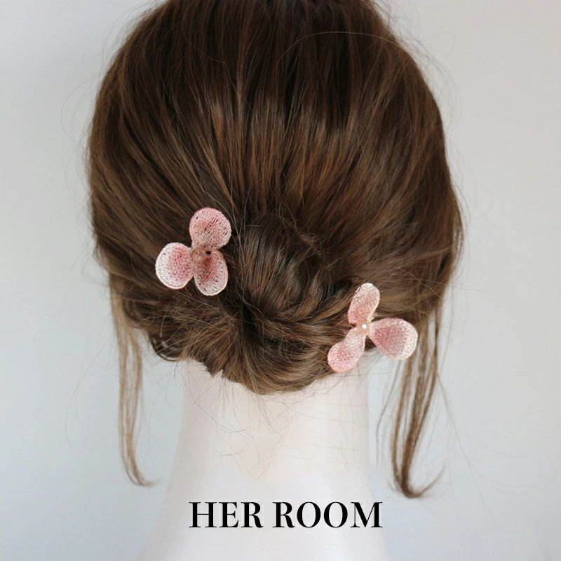 ショートヘア / ピンク紗質装飾 ヘアコーム カジュアル可愛い アジサイ立体花 しっかり留める 髪型アク..