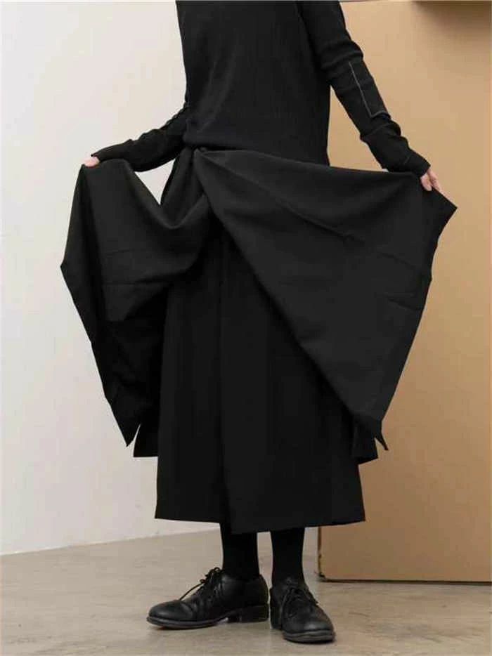 パンツ レディース ワイドパンツ ふんわり ボリューム タックパンツ 冬 ゆったり 体型カバー アンクルパンツ アシンメトリー 春 夏 秋冬 分丈 多層 無地 デザイン感 ボ ウエストゴム おしゃれ 通勤 OL オフィス カジュアル きれいめ 着痩せ 着回し 大人 ブラック hokutostore-10126312 hokutostore サンプル画像3