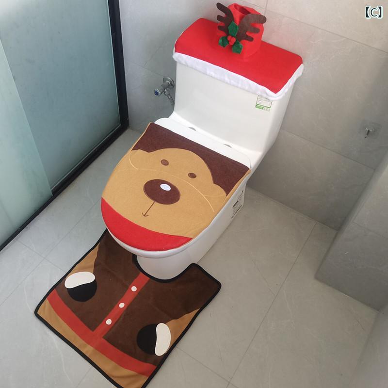 スノーマン ファブリック クリスマス トイレ3点セット トイレマット フロアマット キャラクター おしゃれ かわいい デコレーション 飾り 足元マット 妖精 便座カバー トナカイ サンタクロース 布製