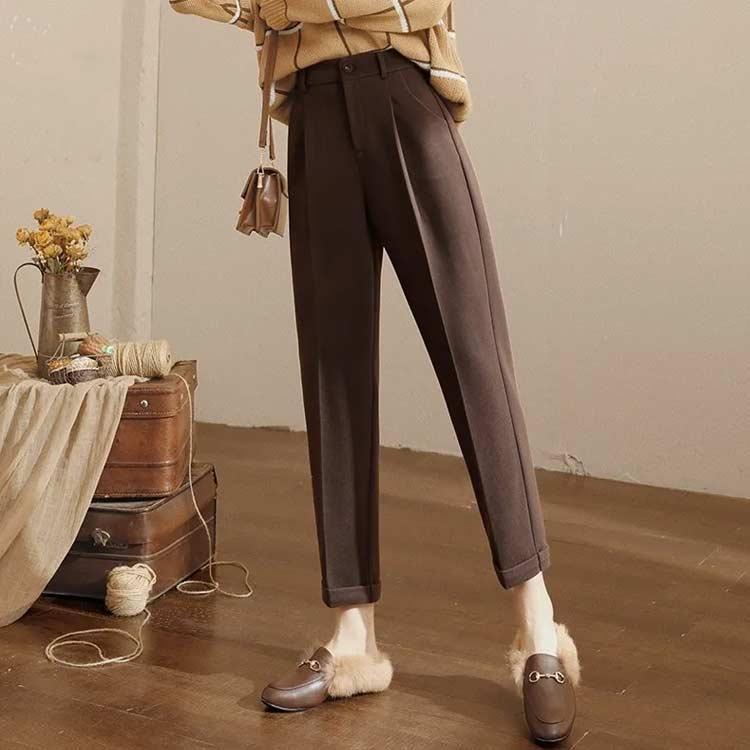 ボトムス ロングパンツ ラシャ 九分丈テーパード テーパードパンツ 秋 秋冬 九分丈 ゆったり レディース 冬 カジュアル ズボン 着痩せ 無地 — vista 3