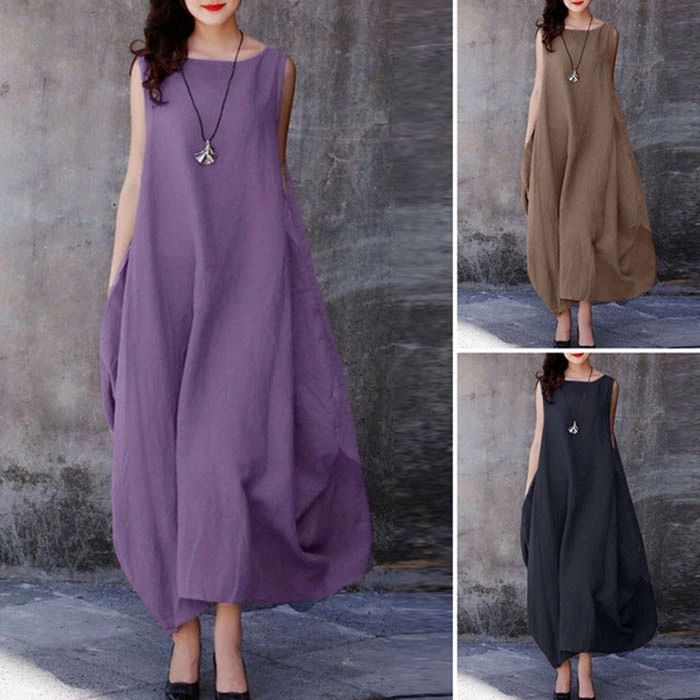 Aライン 袖なし ノースリーブ マキシワンピース ロングワンピース ワンピース レディース 体型カバー カジュアル 上品 きれいめ ロング丈 ゆったり 綿麻 春夏 ワンピース ワンピース 着痩せ マキシ丈 夏 タンクワンピース 夏 Vネック レディース